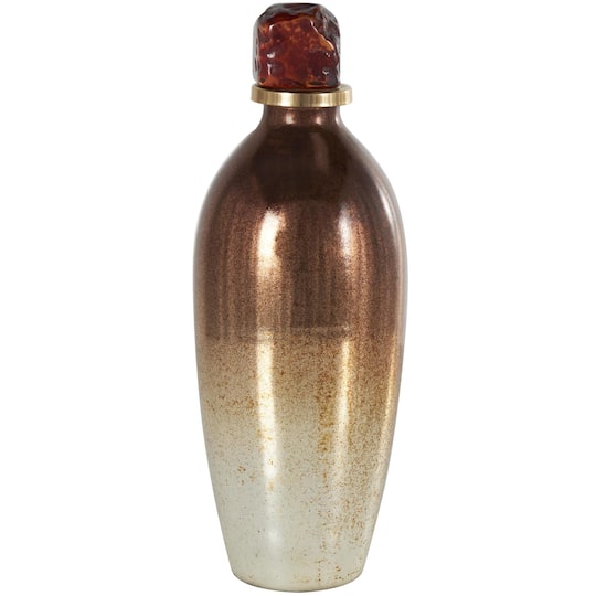 14" Gold, Beige & Copper Glass Speckled Ombre Decorative Jar with Textured Top Knob